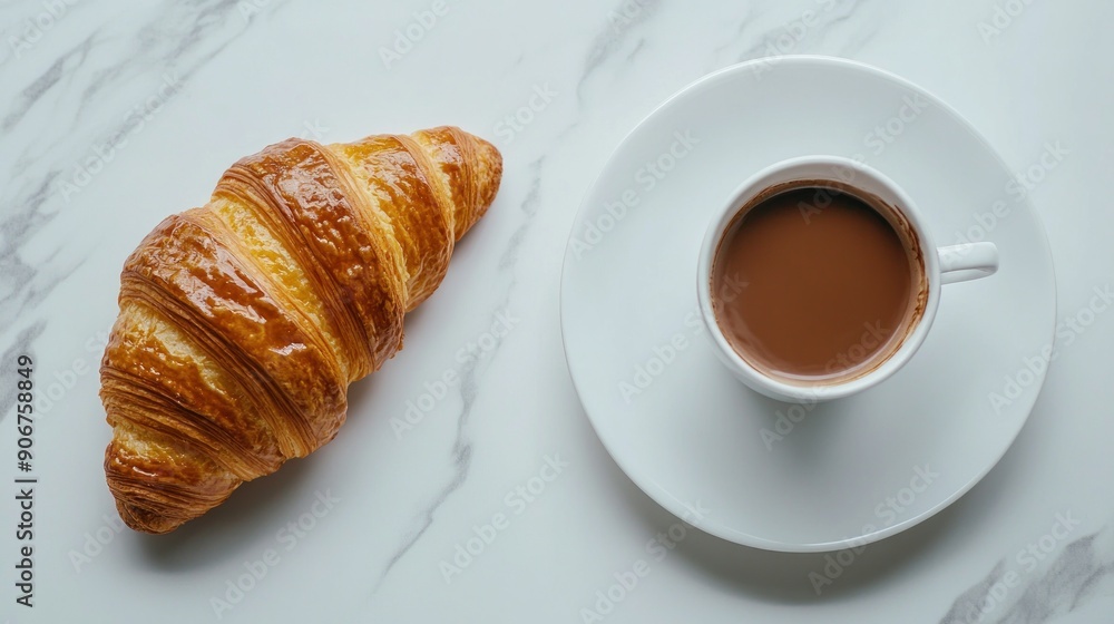 croissants and a cup of hot chocolate on the table croissants and a cup of hot chocolate on the table