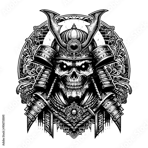 samurai with head skull
