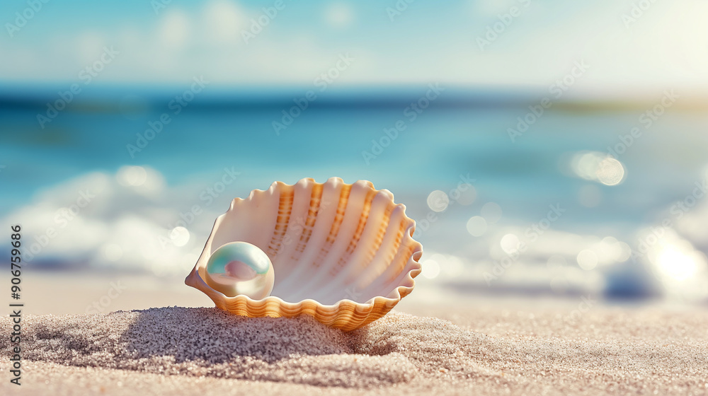 A shiny pearl nestled inside an open seashell on a sandy beach with a serene ocean backdrop, symbolizing beauty and rarity. A shiny pearl nestled inside an open seashell on a sandy beach with a serene ocean backdrop, symbolizing beauty and rarity.