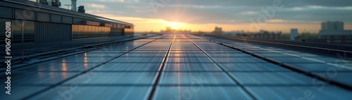 Realistic solar panels on a commercial building roof highdefinition clarity