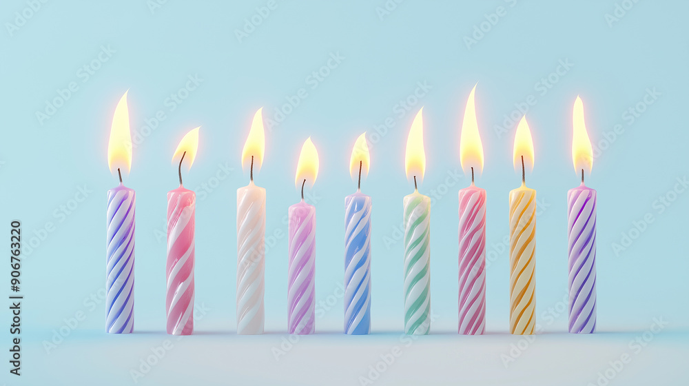 A row of colorful birthday candles lit against a blue background, symbolizing celebration and joy. A row of colorful birthday candles lit against a blue background, symbolizing celebration and joy.