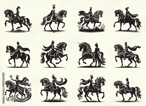 Prince with horse Silhouette Vector Illustration