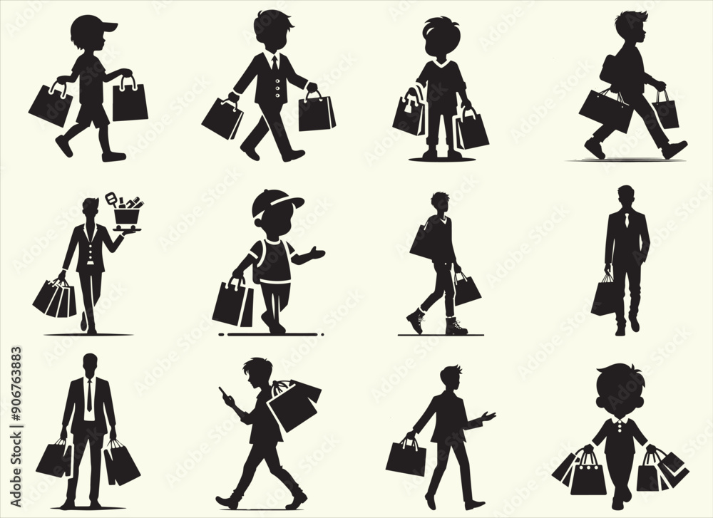 Shopping Boy Silhouette Vector Illustration Shopping Boy Silhouette Vector Illustration