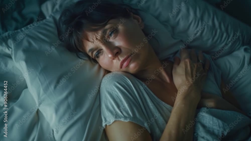 A woman hugging her stomach in bed Suffering from severe abdominal pain, an unhappy middle aged woman stomach discomfort diarrhea and food poisoning A woman hugging her stomach in bed Suffering from severe abdominal pain, an unhappy middle aged woman stomach discomfort diarrhea and food poisoning