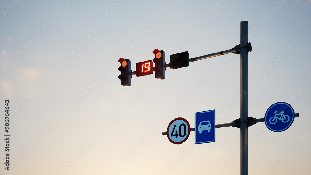 3D Traffic lights over urban intersection 3D Traffic lights over urban intersection