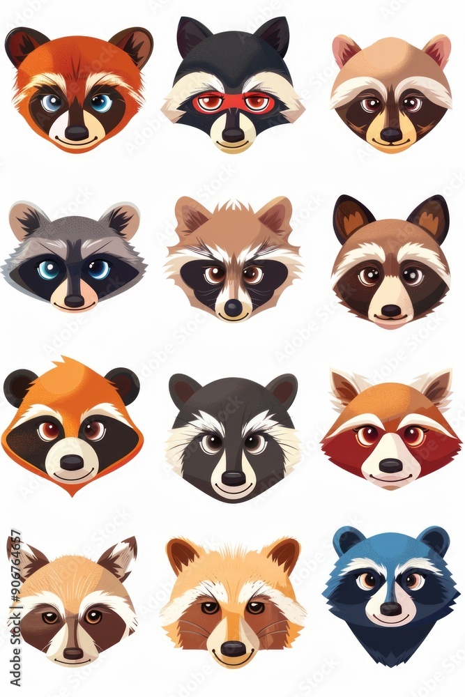A collection of colorful animals with large eyes, perfect for illustrations or design projects A collection of colorful animals with large eyes, perfect for illustrations or design projects
