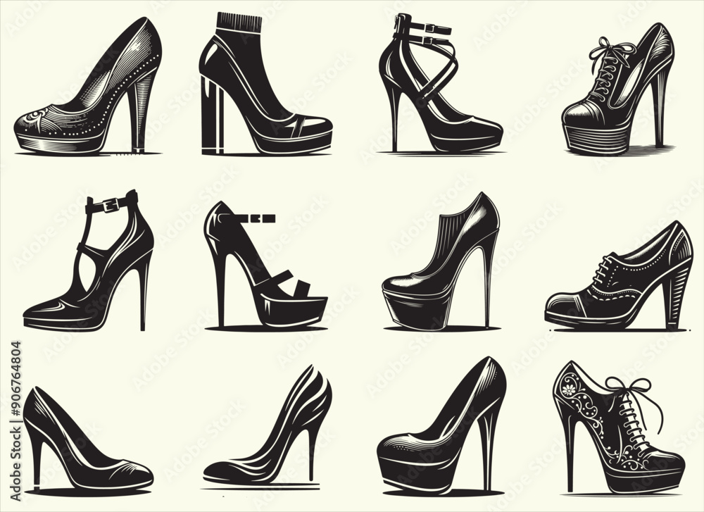 Woman Shoe Silhouette Vector Illustration Woman Shoe Silhouette Vector Illustration