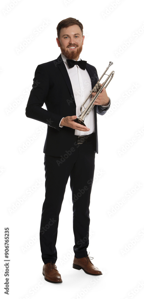 Smiling musician with trumpet on white background Smiling musician with trumpet on white background