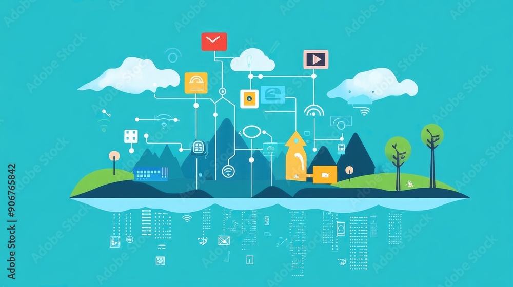 Network flat design front view internet connectivity theme water color Complementary Color Scheme Network flat design front view internet connectivity theme water color Complementary Color Scheme