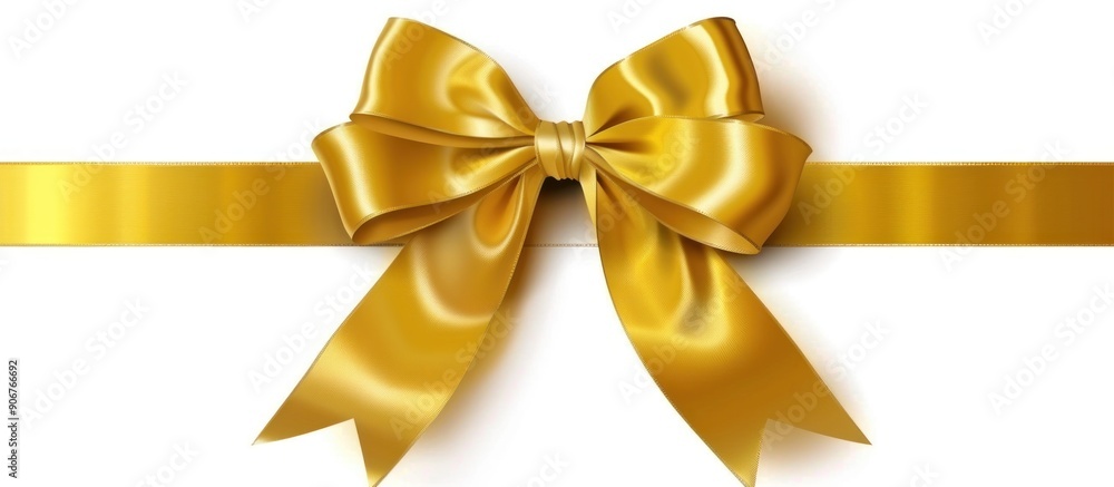 Golden Bow with Ribbon on White Background Golden Bow with Ribbon on White Background