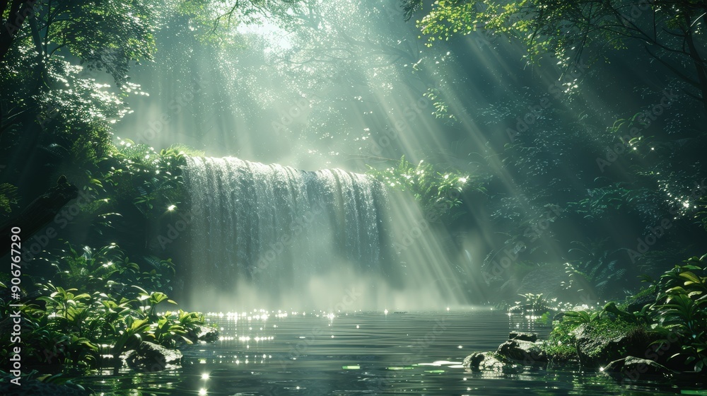 Enchanting Forest Waterfall Surrounded by Lush Greenery Enchanting Forest Waterfall Surrounded by Lush Greenery