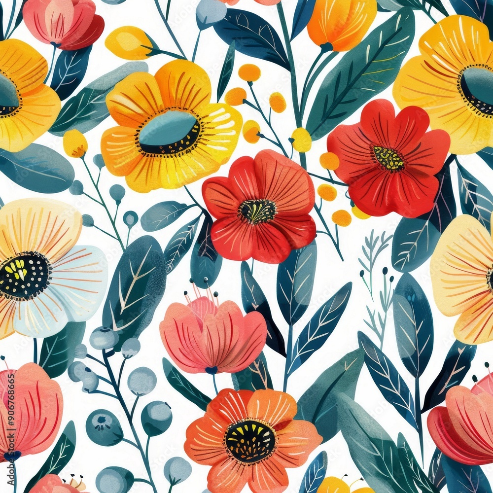 Seamless floral pattern with poppies and berries. illustration. Seamless floral pattern with poppies and berries. illustration.