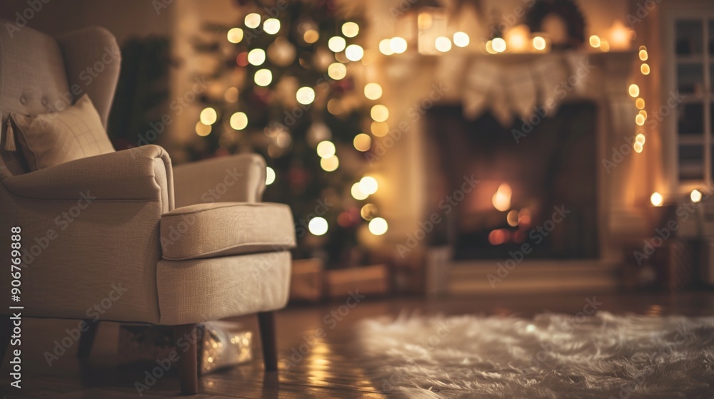 Cozy living room adorned with twinkling Christmas lights, a warm fireplace, and a plush armchair, creating a perfect festive atmosphere for relaxation and holiday cheer. Cozy living room adorned with twinkling Christmas lights, a warm fireplace, and a plush armchair, creating a perfect festive atmosphere for relaxation and holiday cheer.