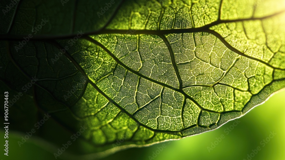 Fototapeta premium Close-up View of a Green Leaf's Veins and Texture