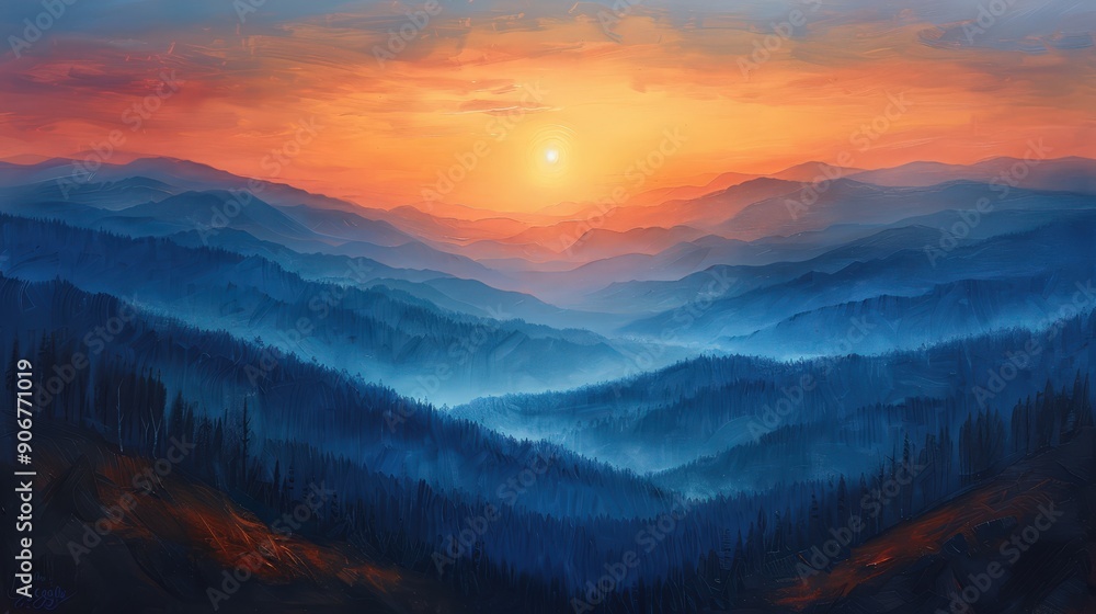Obraz premium Majestic Mountain Sunset: A Breathtaking Landscape Masterpiece