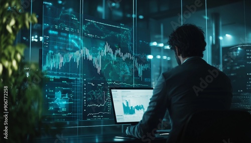 Investment Analysis: Businessman Evaluating Digital Financial Data