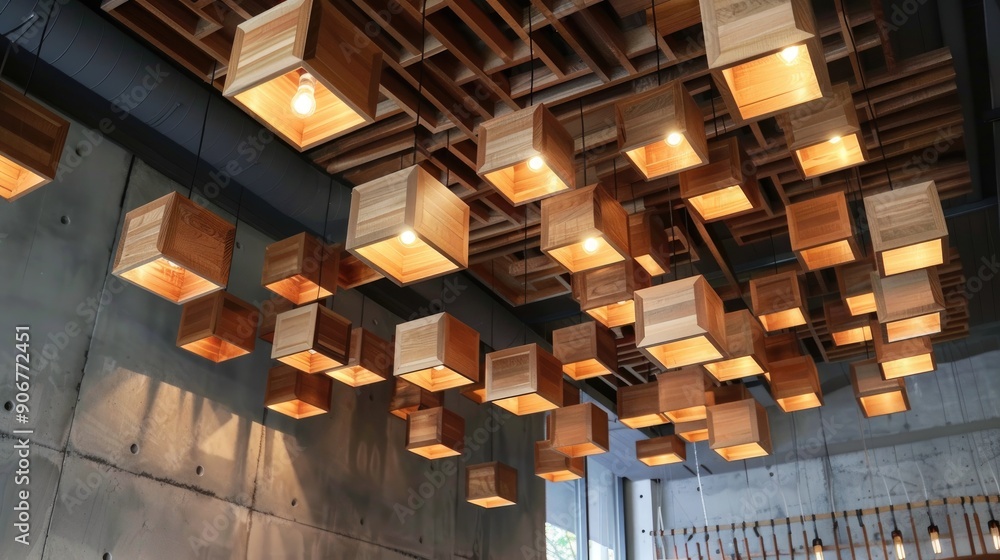 Ceiling adorned with wooden fixtures and lighting Ceiling adorned with wooden fixtures and lighting