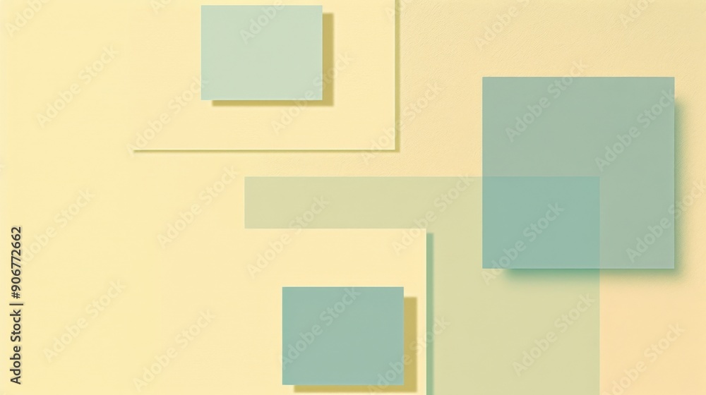 Minimalist Light Yellow Background with Three Unique Blue Squares in Bottom Right Corner, Modern Abstract Design with Empty Copy Space Minimalist Light Yellow Background with Three Unique Blue Squares in Bottom Right Corner, Modern Abstract Design with Empty Copy Space