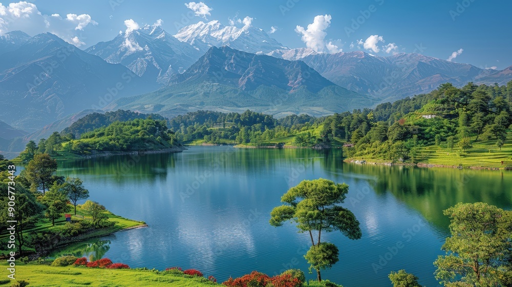 Fototapeta premium Serene Himalayan Landscape with Stunning Mountain Reflection
