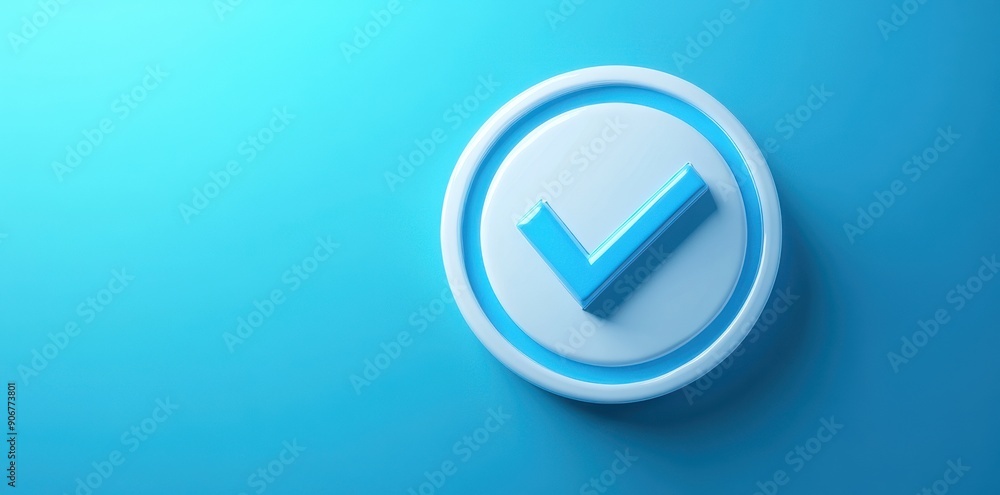 Simple Blue Check mark Icon on Blue Background with copy space. Simple Blue Check mark Icon on Blue Background with copy space.