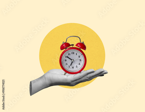 Time management and alarm clock concept background. morning, afternoon, night photo collage art.