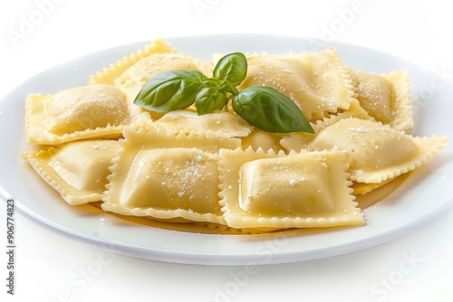 ravioli, presented in a simple and minimalist style, against a white background photo