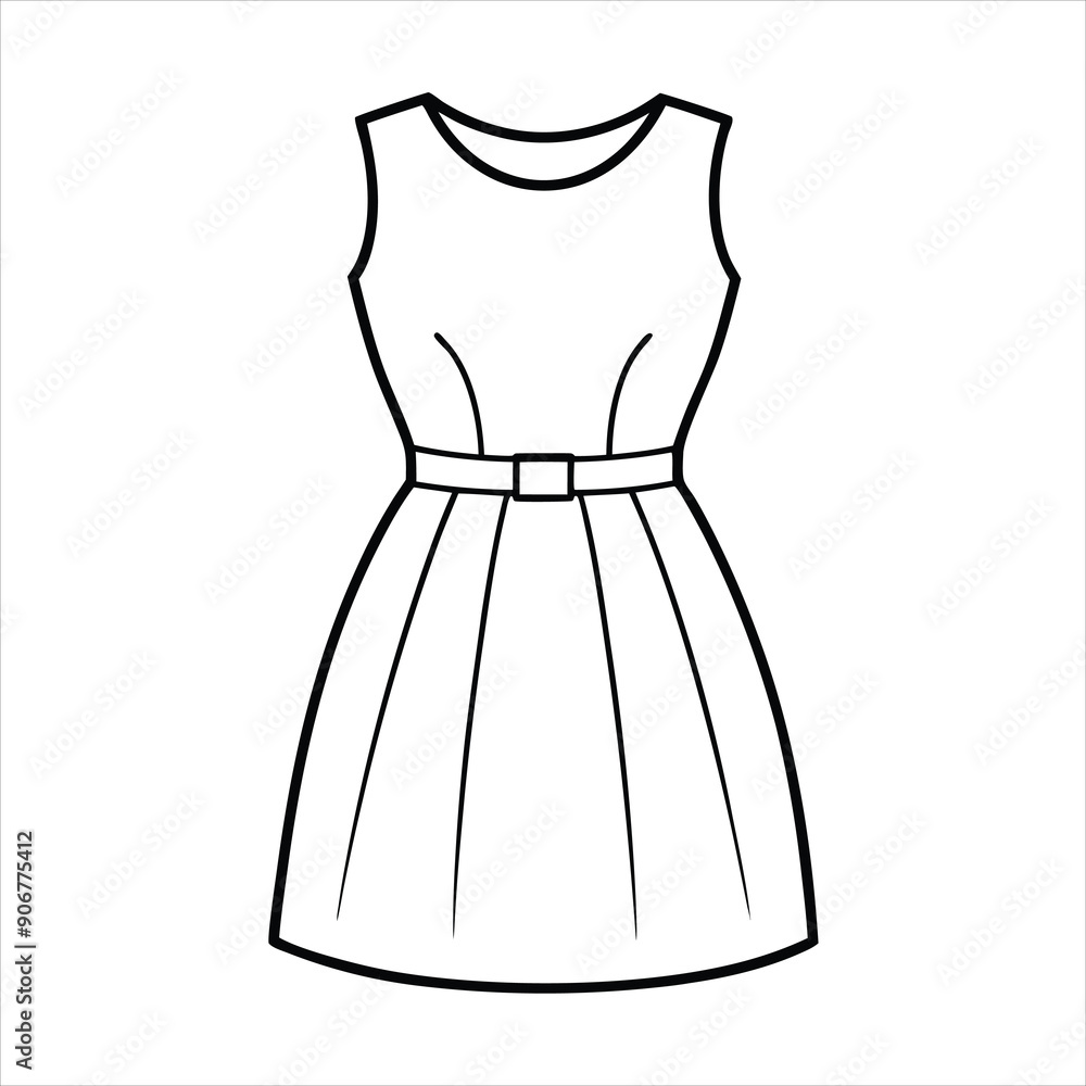 A stylish plain dress illustration line art vector A stylish plain dress illustration line art vector