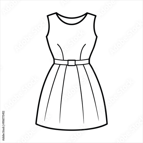 A stylish plain dress illustration line art vector