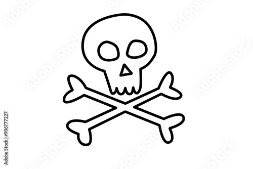 Skull and crossbones outline cartoon icon. Clipart image isolated on white background