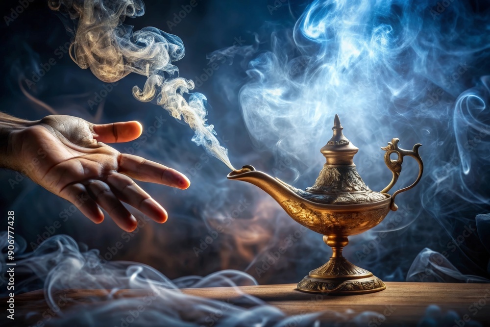 Genie hand emerging from genie lamp Genie hand emerging from genie lamp