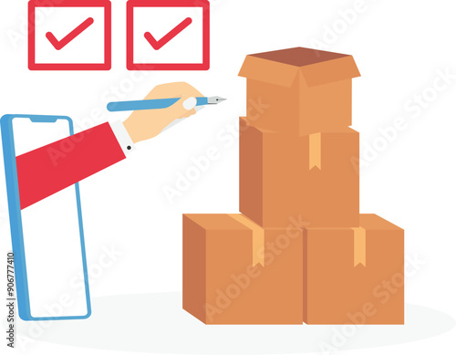 Business people starting business checking package before shipping. Vector illustration

