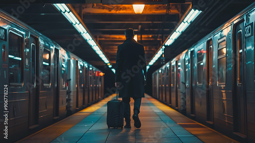 A man with a suitcase getting out of the subway station