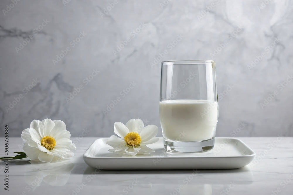 Glass of Milk with Minimalist Decor Glass of Milk with Minimalist Decor