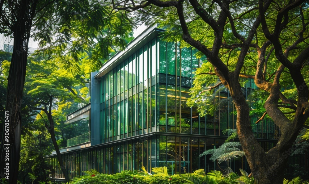 Eco-Friendly Modern Architecture: Green Skyscrapers Surrounded by Lush Vegetation for World Environment Day. Sustainable Urban Development Concept Showcasing Harmonious Blend of Nature and Office Bui Eco-Friendly Modern Architecture: Green Skyscrapers Surrounded by Lush Vegetation for World Environment Day. Sustainable Urban Development Concept Showcasing Harmonious Blend of Nature and Office Bui