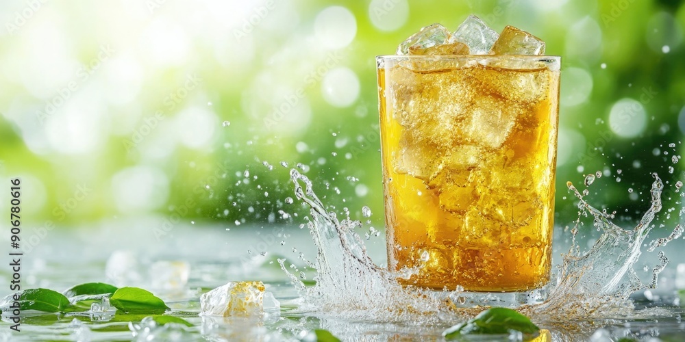 Refreshing Iced Green Tea Splash on White Background Refreshing Iced Green Tea Splash on White Background