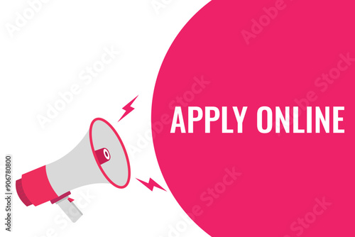 apply online button, banner, label, template for website. apply online text with colorful megaphone icon

