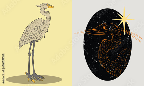 Egret Flat Hand drawn vector illustration