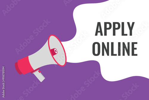 apply online button, banner, label, template for website. apply online text with colorful megaphone icon
