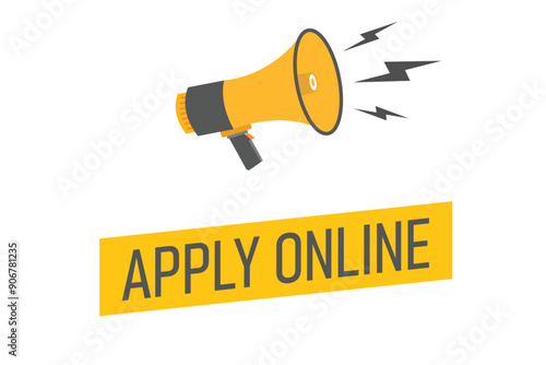 apply online button, banner, label, template for website. apply online text with colorful megaphone icon
