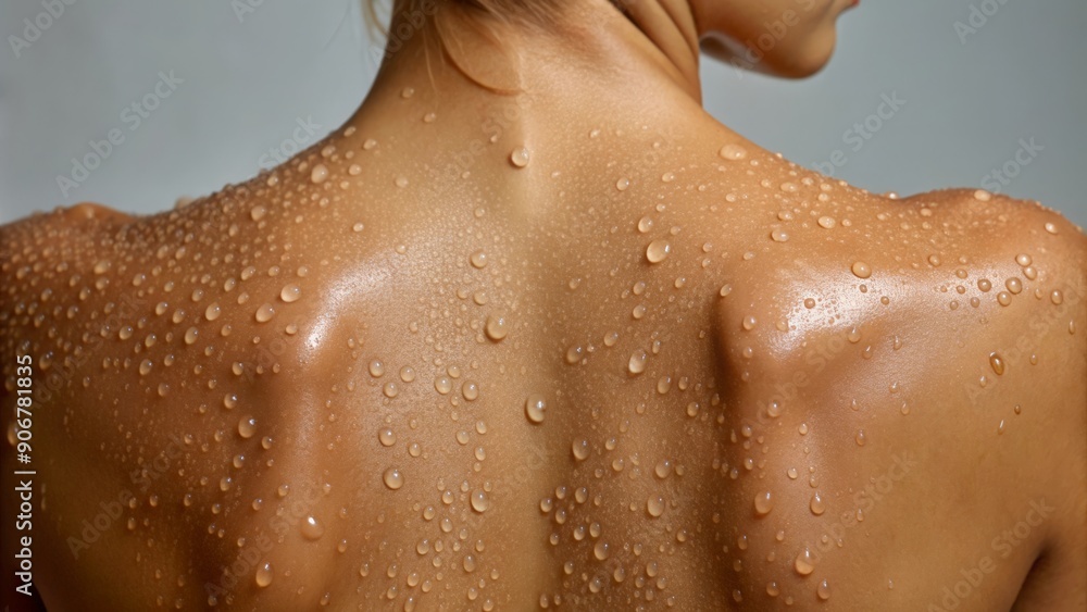 Detailed View of Woman’s Upper Back with Water Droplets and Smooth Skin
Detailed View of Woman’s Upper Back with Water Droplets and Smooth Skin