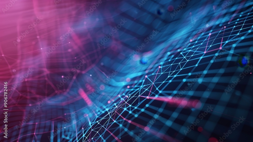 Abstract digital network with glowing blue and pink lights. Futuristic technology background. Abstract digital network with glowing blue and pink lights. Futuristic technology background.