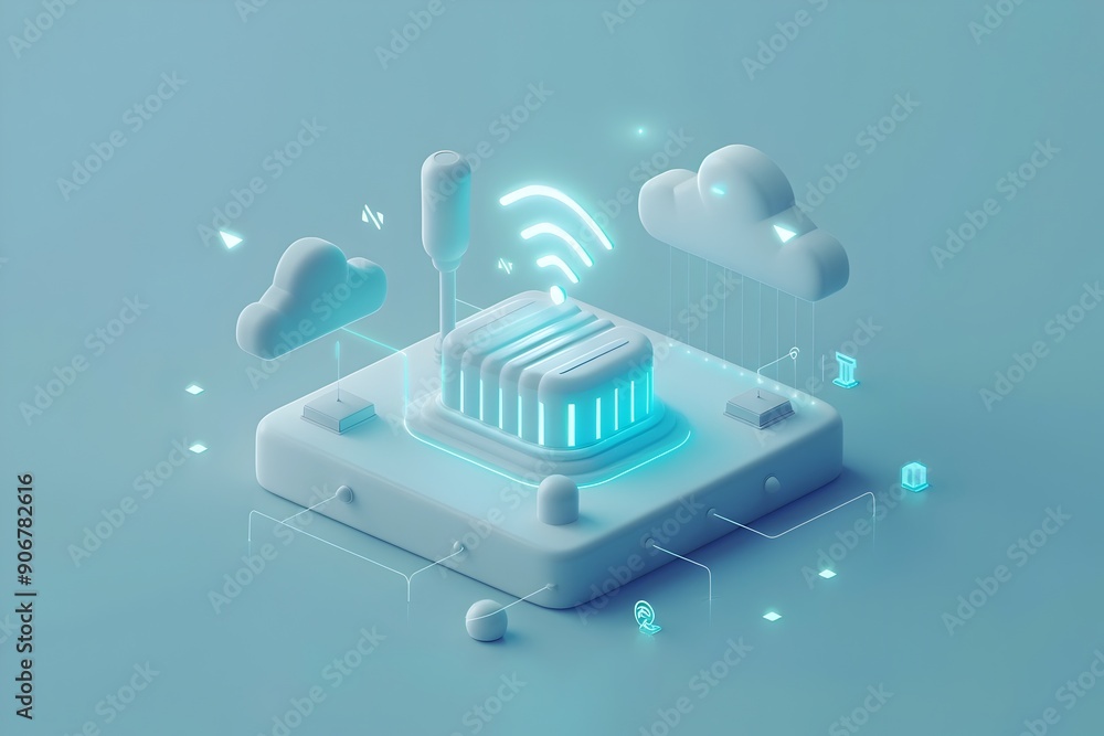 Isometric 3D Digital Mobile Signal Icon Representing Data Transmission Network Computing Technology