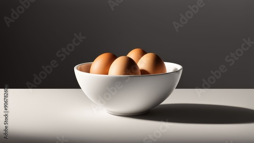several eggs in a white bowl on the table