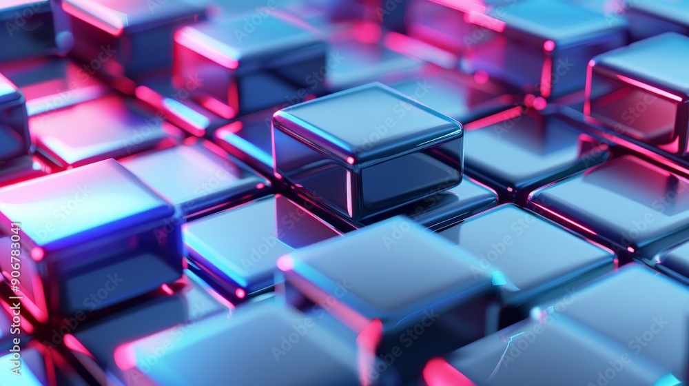 Abstract pattern of glowing blue and pink cubes. A futuristic and modern background. Perfect for technology or design themes. Abstract pattern of glowing blue and pink cubes. A futuristic and modern background. Perfect for technology or design themes.
