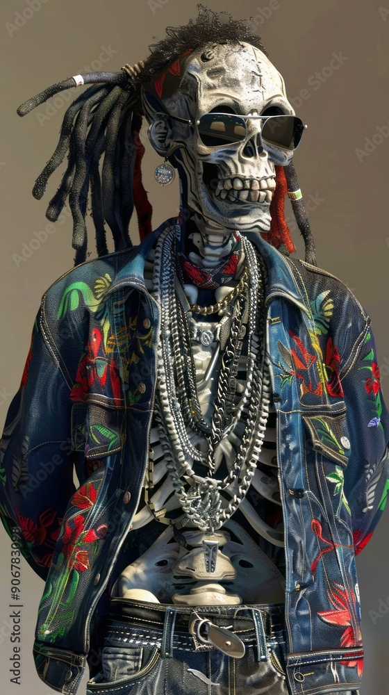 Artistic Representation of a Stylized Skeleton in Urban Fashion With Accessories Artistic Representation of a Stylized Skeleton in Urban Fashion With Accessories