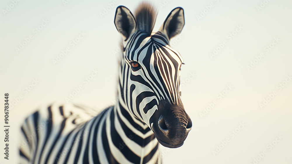 Fototapeta premium A zebra is standing in front of a white background