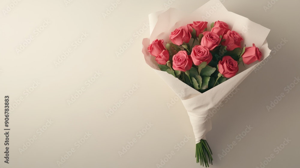 Obraz premium Valentine's Day Bouquet Wrapped in creamy white textured paper.