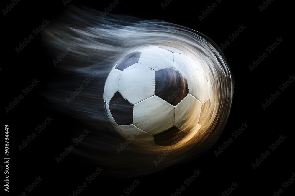 Fototapeta premium Suspended Soccer Ball: Perfect Spherical Symmetry Captured