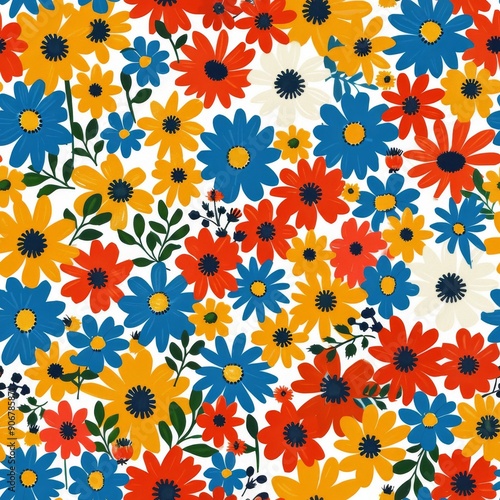 Wallpaper Mural Seamless pattern with colorful flowers on a white background. illustration. Torontodigital.ca