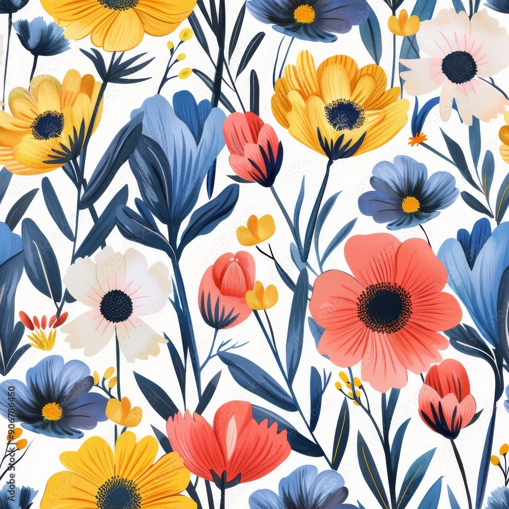 Seamless pattern with flowers. Hand drawn watercolor illustration. Seamless pattern with flowers. Hand drawn watercolor illustration.